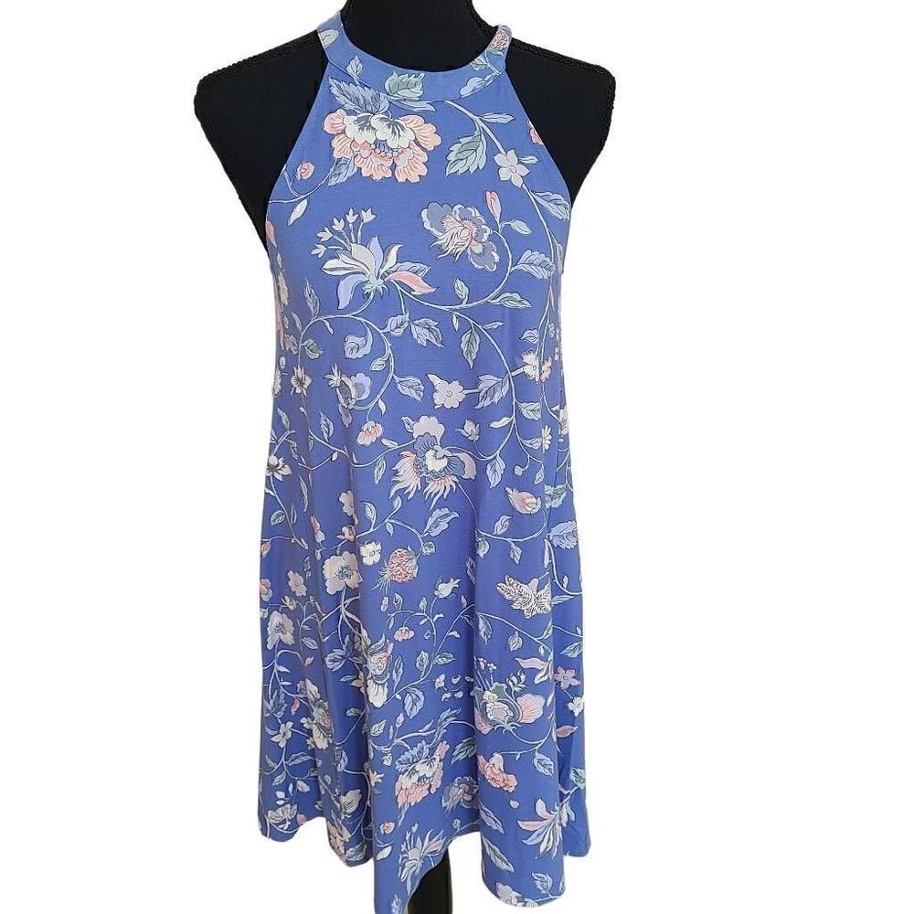 LOFT Womens Summer Blue Floral Print Halter Dress Small